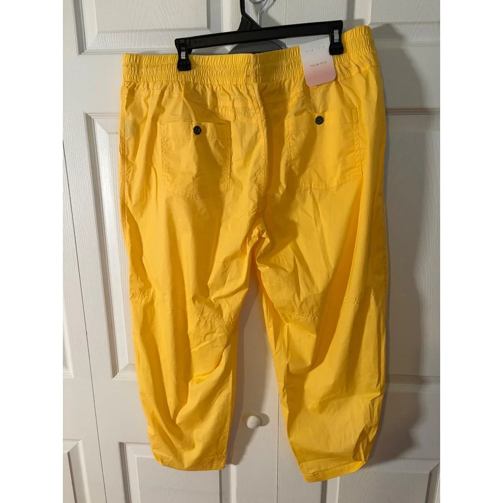 Palm Rio Womens Yellow Cropped Drawstring Elastic Waist Utility Pants NWT